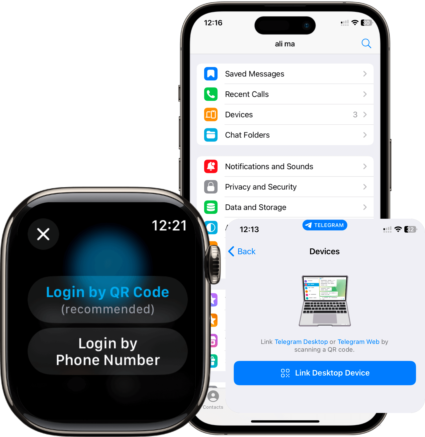 lier le compte Telegram sur Apple Watch en scannant le code QR